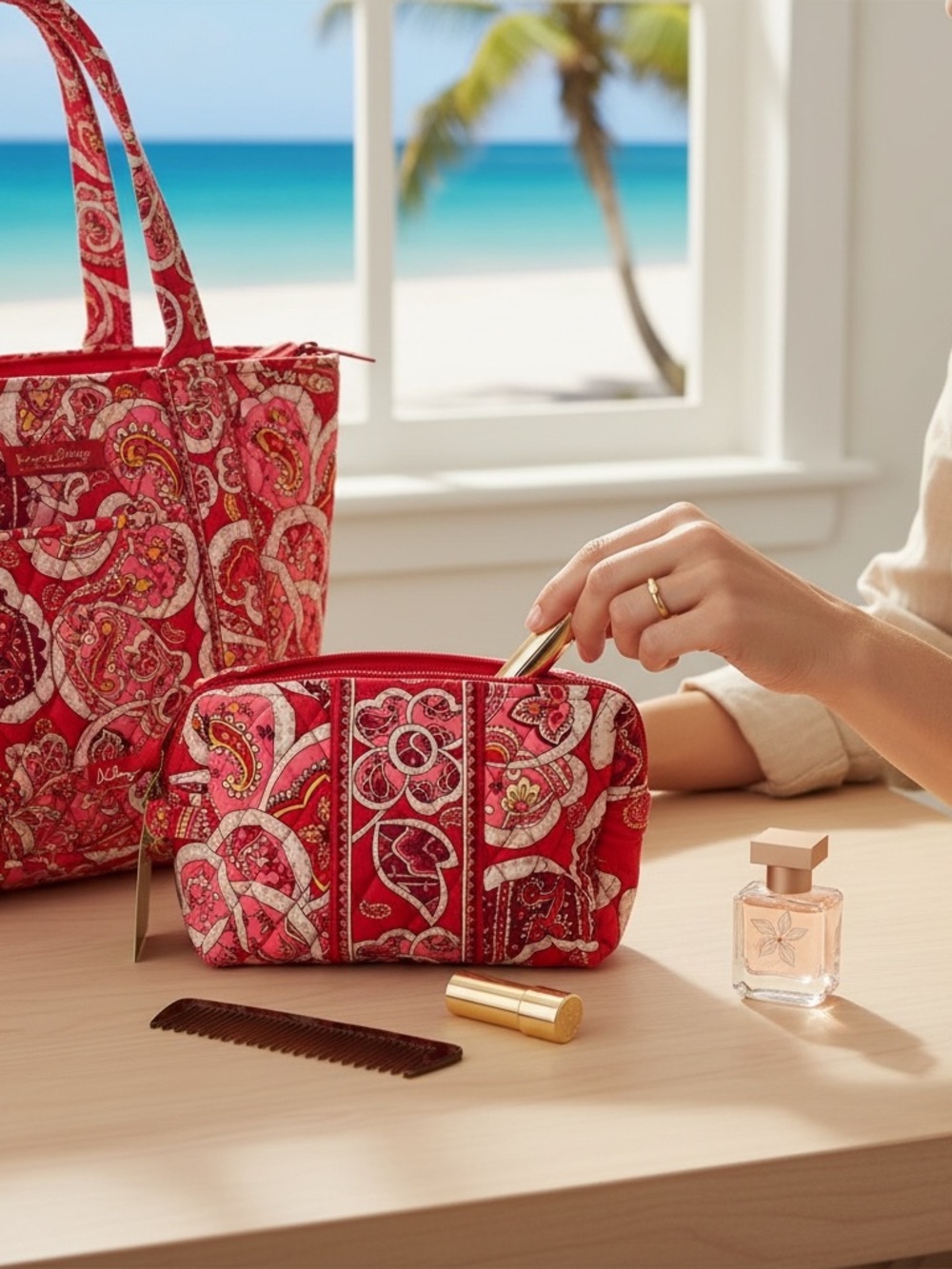 NWT Vera Bradley Red Paisley Cosmetic Bag